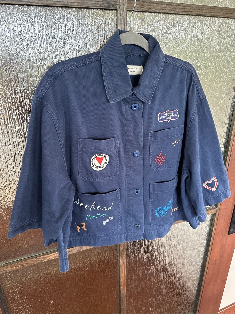 Weekend Max Mara Navy Embroidered Utility Cropped Jacket size 10. - Picture 7 of 15